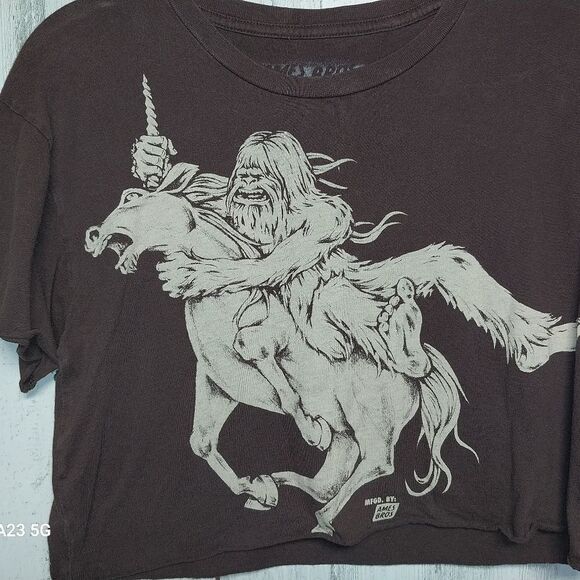 Ames Bros Small Brown Sasquatch Riding Unicorn Tee - Picture 2 of 5